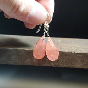 Sterling Silver Cute Peach Faceted Glass Earrings
